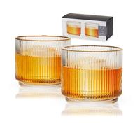 Viski Meridian Martini Funny Cocktail Glasses with Stem, Art Deco Ripple Gold Rim