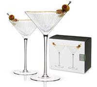 Viski Meridian Martini Glasses - Stemmed Fun Cocktail Glasses - Art Deco Ripple Gold Rimmed Crystal Glassware - 7.8oz Set of 2