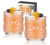 Viski Pacific Tiki Glasses Stackable Lowball DOF Tumblers, Tropical Cocktail and Bar Gifts for Rum and Whiskey, 12 Oz, Set of 2