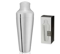 Viski Parisian Cocktail Shaker, Contoured High Shine Polished Stainless Steel with Built-in Cap and Strainer, 25 Oz Set of 1, Silver