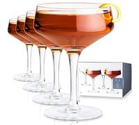 Viski Raye Angled Lead-Free Crystal, Stemmed Cocktail Glass Gift Set, 7oz (207ml), Coupe-Set of 4