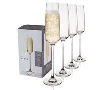 Viski Reserve Julien Crystal Flutes Set-New Year Cups, Stemmed Prosecco Wine Glasses Gifts for Champagne Lovers, 5.75oz Set of 4, Clear