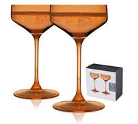 Viski Reserve Nouveau Amber Cocktail Crystal Coupe Colorful Martini Glasses-6.5oz Long Stem Glassware Set Set of 2, Orange