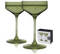 Viski Reserve Nouveau Sage Green Coupe Cocktail Glasses - Crystal Colored Coupe Glasses Colorful Martini Glasses - 6.5oz Long Stem Glassware Set Set of 2