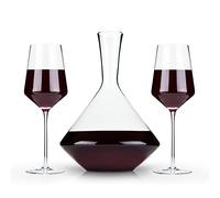 Viski Set of 3, Lead-Free Premium Crystal Clear Glass Modern, Stemmed, Flat Bottom, 16oz (473ml) and 30oz (887ml), Raye Bordeaux Decanter Set