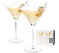 Viski Stemmed Crystal Martini Glasses Set of 2, Lead-Free Premium Crystal Clear Glass, Stemmed Martini Cocktail Glasses, Cocktail Glass Gift Set, 9oz (266ml)