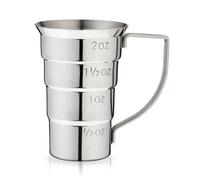 Viski Stepped Jigger With Handle, 4 Measurement Markings, Measuring Cup for Cocktail Recipes, 0.5 oz, 1 oz, 1.5 oz, & 2 oz, Stainless Steel