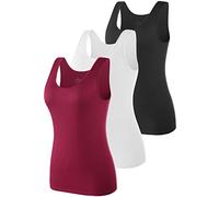 Vislivin Womens Supersoft Vest Tops Stretch Casual Tank Tops 3 Pack Black/White/Wine Red-1 M
