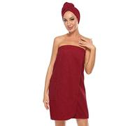 Vislivin Women's Towel Robe Spa Wrap & Hair Towel Bathrobe With Adjustable Closure - Wine Red L