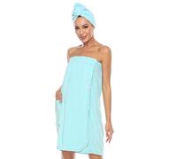 Vislivin Womens Wrap Towel Robe Spa Wraps & Hair Towel Bathrobe Wrap Adjustable Closure Blue S/M