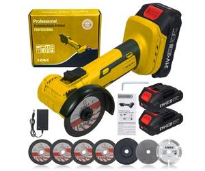 VISLONE Cordless Angle Grinder,Brushless Mini Angle Grinder Kits 19000RPM 2x2000mAh Battery with 7pcs Grinding Wheels for Interior Decoration, Wall Panel Slotting, Floor Cutting