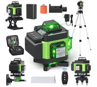 VISLONE Green Laser Level 4x360°,4D 16 Lines Laser with Adjustable Brightness,Pulse Mode,Self-Leveling,Waterproof and Dustproof IP54,with 2 Rechargeable Batteries,Remote Control and Tripod,and More