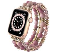 VISOOM Bead Strap Compatible with Apple Watch 40mm 38mm 41mm Series 7 SE Series 6/5/4 Women Fashion Cute Handmade Crystal Beads Stretchy Watch Strap for iWatch Bands Series, 38/40/41/42mm-10/11, Stone