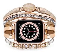 VISOOM Beaded Boho Bracelet Compatible for Apple Watch Band 42mm/44mm/45mm Series 11 10 9 8 7 SE Series 6/5/4 Women Leather Fashion Cute Handmade Multilayer Wrap Watch Straps for iWatch Bands 3/2/1