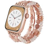 VISOOM Beaded Boho Bracelet for Apple Watch Series 10 Se 9 8 7 6 5 4 3 2 1 Bands 42mm 41mm 40mm 38mm Women, Fashion Handmade Cute Crystal beads Stretchy Watch Strap for Iphone iWatch Bands-Pink/Khaki