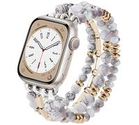 VISOOM Beaded Bracelet for Apple Watch Band 46/45/44/42/41/40/38mm Series 12 11 10 9 8 7 SE 6/5/4 Women Fashion Cute Handmade Crystal Beads Stretchy Watch Strap for iWatch Bands Series 3/2/1