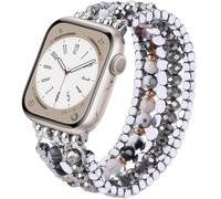 VISOOM Beaded Bracelet for Apple Watch Band 46/45/44/42/41/40/38mm Series 12 11 10 9 8 7 SE 6/5/4 Women Fashion Cute Handmade Crystal Beads Stretchy Watch Strap for iWatch Bands Series 3/2/1