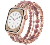 VISOOM Beaded Bracelet for Apple Watch Band 46/45/44/42/41/40/38mm Series 12 11 10 9 8 7 SE 6/5/4 Women Fashion Cute Handmade Crystal Beads Stretchy Watch Strap for iWatch Bands Series 3/2/1