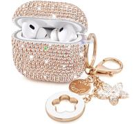 VISOOM Bling Case for Airpods Pro 2nd 1st Generation Case - Jewelry Cute Airpods Pro 1 2 Cases Cover with Glitter Keychain Women Crystal Fancy Case for iPods pro2 1 Wireless Charging Cases-Gold