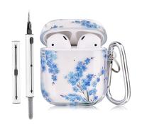 VISOOM Compatible with Airpods 2nd & 1st Generation Case Soft Transpanet TPU Shockproof Protective Apple Airpods 1&2 Case with Cleaning Kit & Karabiner[Front LED Visible],Blueflower