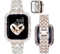 VISOOM Compatible with Bling Apple Watch Straps 41mm with Bling Case, Woman Metal Sparkling Diamond Rhinestone iWatch Replacement Strap for Apple Watch Series 9/8/7 41mm-Rose gold