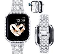 VISOOM Compatible with Bling Apple Watch Straps 44mm with Bling Case, Woman Metal Sparkling Diamond Rhinestone iWatch Replacement Strap for Apple Watch SE3/2/1 Series 6/5/4 44mm-Silver
