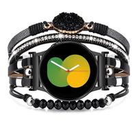 VISOOM Leather Strap Compatible with Samsung Galaxy Watch 7 6 5 4 FE Strap for Women, Cute Beaded Pearl Watch Band for Galaxy Watch 40mm 44mm/Classic 43mm 47mm 42mm 46mm/5 Pro 45mm,Black