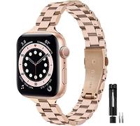 VISOOM Metal Strap Compatible with Apple Watch 42mm 44mm 45mm 46mm for Women, Slim Bracelets Stainless Steel Watch Band for iWatch Series SE 10 9 8 7 6 5 4 3 2 1(Rose Gold)