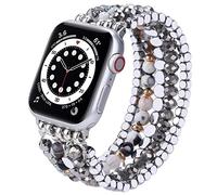 VISOOM Pearl Bracelet, Compatible with Apple Watch, 40 mm/38 mm/41 mm, Series 7, SE, Series 6/5/4, Women, Fashionable, Cute, Handmade, Crystal Pearls, Stretchable Watch Band for iWatch Bands, Series