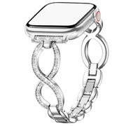 VISOOM Slim Metal Straps Compatible with Apple Watch Straps Women 40mm/38mm/41mm/42mm, Thin iWatch Strap with Infinity Symbol & Bling Diamond Series SE 3/2/1 11 10 9 8 7 6 5 4, Silver