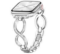 VISOOM Slim Metal Straps Compatible with Apple Watch Straps Women 42mm/44mm/45mm/46mm, Thin iWatch Strap with Infinity Symbol & Bling Diamond Series SE 3/2/1 11 10 9 8 7 6 5 4, Silver