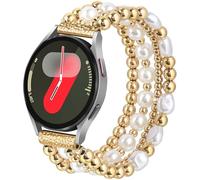 VISOOM Stainless Steel Bracelet for Samsung Galaxy Watch 7/6/5/4 40/44mm Bands/Active 2 Watch 4 Classic 42mm Band Women, 20mm Handmade Cute Elastic Crystal Beads Bracelet for Galaxy Watch 5 pro