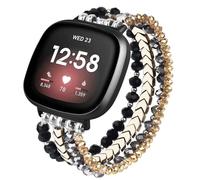 VISOOM Straps Compatible With Fitbit Versa 3/Fitbit Sense, Dressy Elastic Stretchy Replacement Wristband Arrow Beaded Bracelet Band For Fitbit Versa 4/Versa 3/Fitbit Sense 2/Sense Straps,Black-Gold