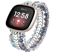 VISOOM Straps Compatible With Fitbit Versa 3/Fitbit Sense, Dressy Elastic Stretchy Replacement Wristband Arrow Beaded Bracelet Band For Fitbit Versa 4/Versa 3/Fitbit Sense 2/Sense Straps,Blue