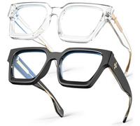 VISOONE - Blue Light Blocking Glasses Rectangle Stylish Multicolor Frame for Women Men RIVER, Black + Clear, Medium