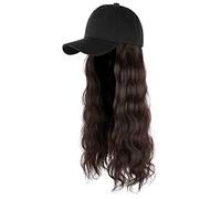 Visor Hard Hat Hair Hair Cap Adjustable Attached Hairstyle Curly Baseball Long Wig Hat Wig Open Visors (C, One Size)