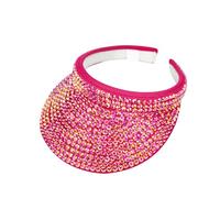 Visor Hats Women Bling Rhinestones Sun Visors Hat Sparkle Crystal Studded Clip On Visor Outdoor Sports Golf Travel Men Caps (UK, Numeric, 6 3/4, 7 1/4, Rose Red)