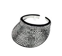 Visor Hats Women Bling Rhinestones Sun Visors Hat Sparkle Crystal Studded Clip On Visor Outdoor Sports Golf Travel Men Caps (UK, Numeric, 6 3/4, 7 1/4, Silver)