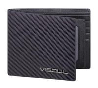VISOUL Genuine Carbon Fiber Leather Wallets with 10 Card Holders and 2 ID Windows, 2 Cash Compartments, RFID Blocking Wallet for Men Slim Wallet for Cash, Notes-Carbon+Napa Black