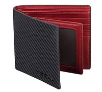 VISOUL Genuine Carbon Fiber Leather Wallets with 10 Card Holders and 2 ID Windows, 2 Cash Compartments, RFID Blocking Wallet for Men Slim Wallet for Cash, Notes-Carbon+Red