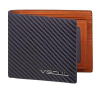VISOUL Genuine Carbon Fiber Leather Wallets with 10 Card Holders and 2 ID Windows, 2 Cash Compartments, RFID Blocking Wallet for Men Slim Wallet for Cash, Notes-Carbon+Red Brown