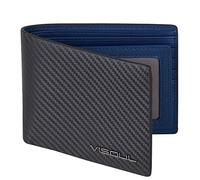 VISOUL Genuine Carbon Fiber Leather Wallets with 10 Card Holders and 2 ID Windows, 2 Cash Compartments, RFID Blocking Wallet for Men Slim Wallet for Cash, Notes-Carbon+Blue