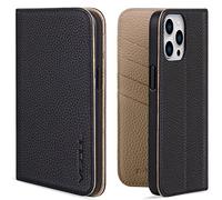 VISOUL Genuine Leather Case Compatible for iPhone 14 Pro Max Case 6.7" 2022 Wallet Case with Card Holder, Magnetic Folio cover, Kickstand, Shockproof TPU Inner Shell-Grey