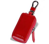VISOUL Genuine Leather Key Holder Vehicle Car Key Holder Zipper Bag with Keychain, Car Key Cover Anti-Scratch Protectors Universal Auto Key Pouch Carabiner Car Accessories