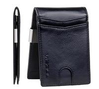VISOUL RFID Wallet for Men with a Money Clip Carbon Fiber Leather Slim Wallet with 12 Credit Card Holder and ID Window (Black)