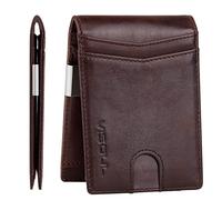 VISOUL Slim Wallets for Mens RFID Blocking Genuine Leather Wallets with up to 12 Credit Card Holder, Money Clip and ID Window Minimalist Bi-Fold for UK Men with Gift Box-Coffee