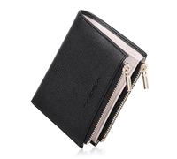 VISOUL Small Wallet for Women Genuine Leather, Compact Bifold Card Holder Wallet RFID Blocking with Zipper Coin Pocket, Black and Ivory, Casual