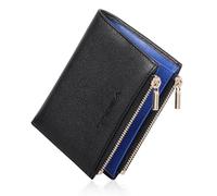 VISOUL Small Wallet for Women Genuine Leather, Compact Bifold Card Holder Wallet RFID Blocking with Zipper Coin Pocket, Black and Blue, Casual