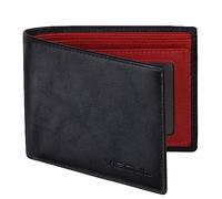 VISOUL Vintage Oil Waxed Genuine Leather Wallets with 10 Card Holders and 2 ID Windows, 2 Cash Compartments, RFID Blocking Wallet for Men Slim Wallet for Cash, Notes-Black+Red
