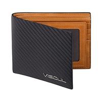 VISOUL Vintage Oil Waxed Genuine Leather Wallets with 10 Card Holders and 2 ID Windows, 2 Cash Compartments, RFID Blocking Wallet for Men Slim Wallet for Cash, Notes-Carbon+Light Brown